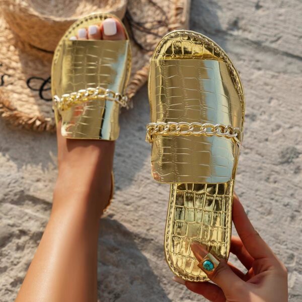 Pattern Chains Sandals Summer Fish Mouth Flat Slides Shoes Women Casual Vacation Beach Slippers - Image 6
