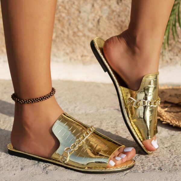 Pattern Chains Sandals Summer Fish Mouth Flat Slides Shoes Women Casual Vacation Beach Slippers - Image 4