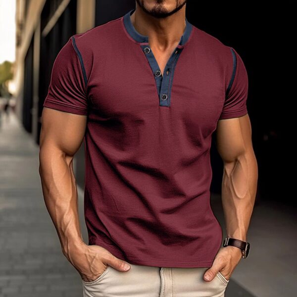 Fashion Short-sleeved Polo Shirt Summer Button V-neck T-shirt Tops Mens Clothing - Image 7