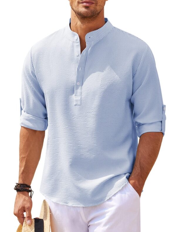 Stand Collar Button Shirt Summer Pineapple Texture Shirt Casual Top Men's Clothing - Image 2