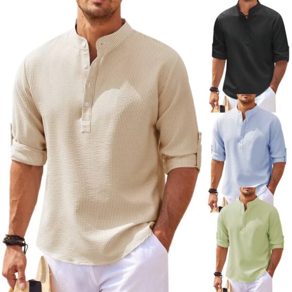Stand Collar Button Shirt Summer Pineapple Texture Shirt Casual Top Men's Clothing - Image 6