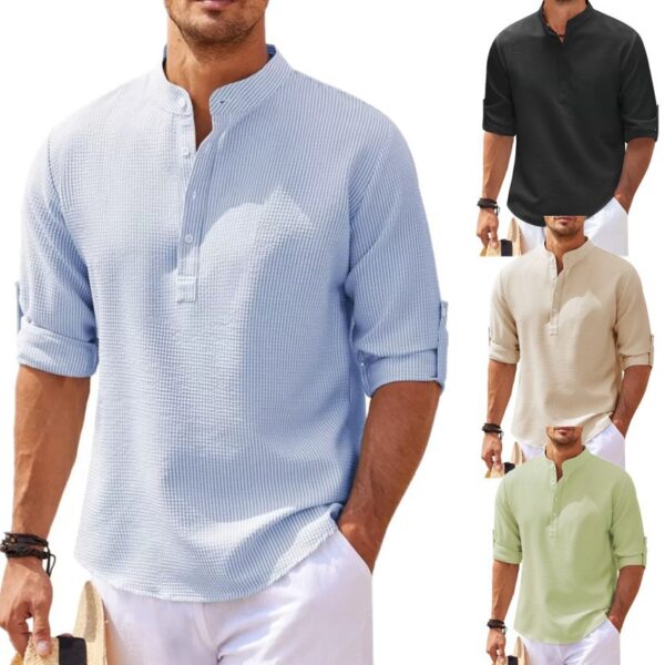 Stand Collar Button Shirt Summer Pineapple Texture Shirt Casual Top Men's Clothing - Image 5