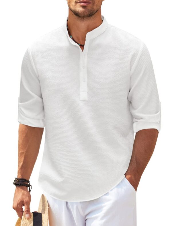 Stand Collar Button Shirt Summer Pineapple Texture Shirt Casual Top Men's Clothing - Image 4