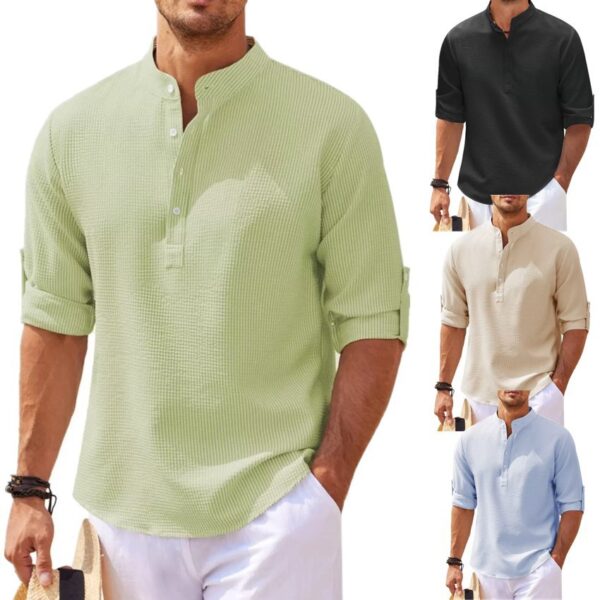 Stand Collar Button Shirt Summer Pineapple Texture Shirt Casual Top Men's Clothing - Image 10