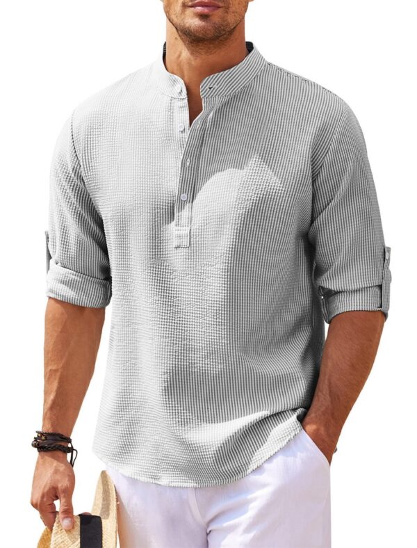 Stand Collar Button Shirt Summer Pineapple Texture Shirt Casual Top Men's Clothing - Image 7