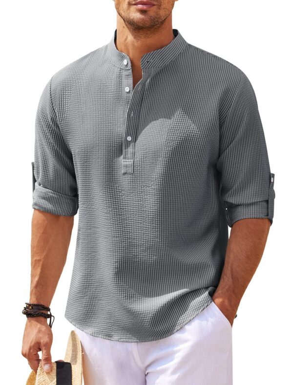 Stand Collar Button Shirt Summer Pineapple Texture Shirt Casual Top Men's Clothing - Image 9