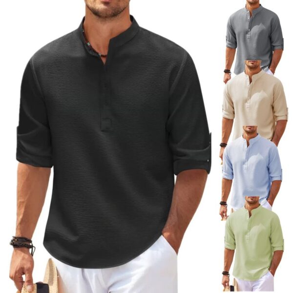 Stand Collar Button Shirt Summer Pineapple Texture Shirt Casual Top Men's Clothing - Image 3