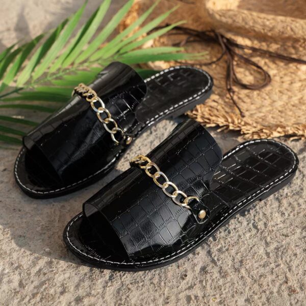 Pattern Chains Sandals Summer Fish Mouth Flat Slides Shoes Women Casual Vacation Beach Slippers - Image 5