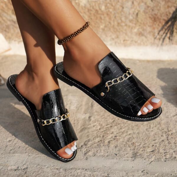 Pattern Chains Sandals Summer Fish Mouth Flat Slides Shoes Women Casual Vacation Beach Slippers - Image 2